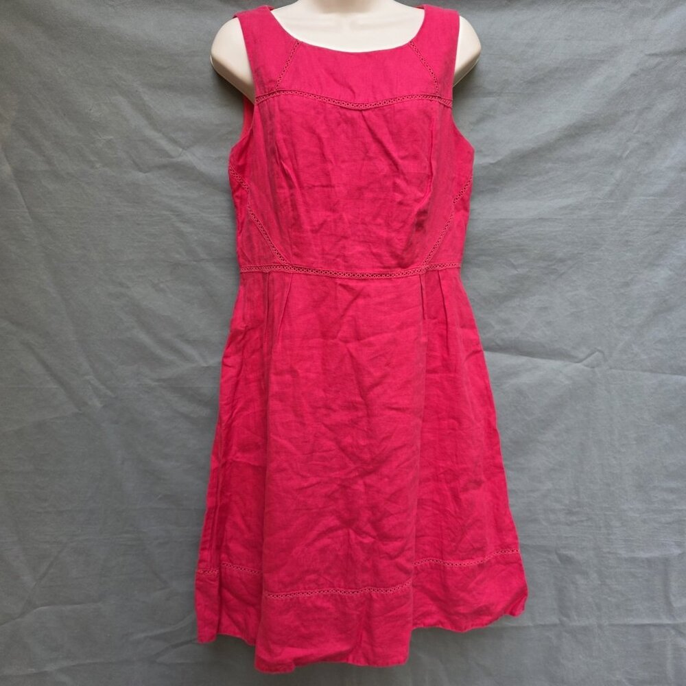 Boden WW256 100% Linen Berry Red Dress Sleeveless Eyelet Detail A-Line Classic